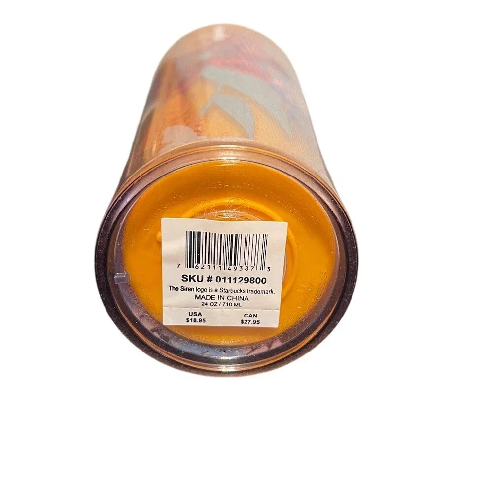 Starbucks Floral Butterfly Orange Cold Cup Tumbler 24 oz w/ Straw Lid
